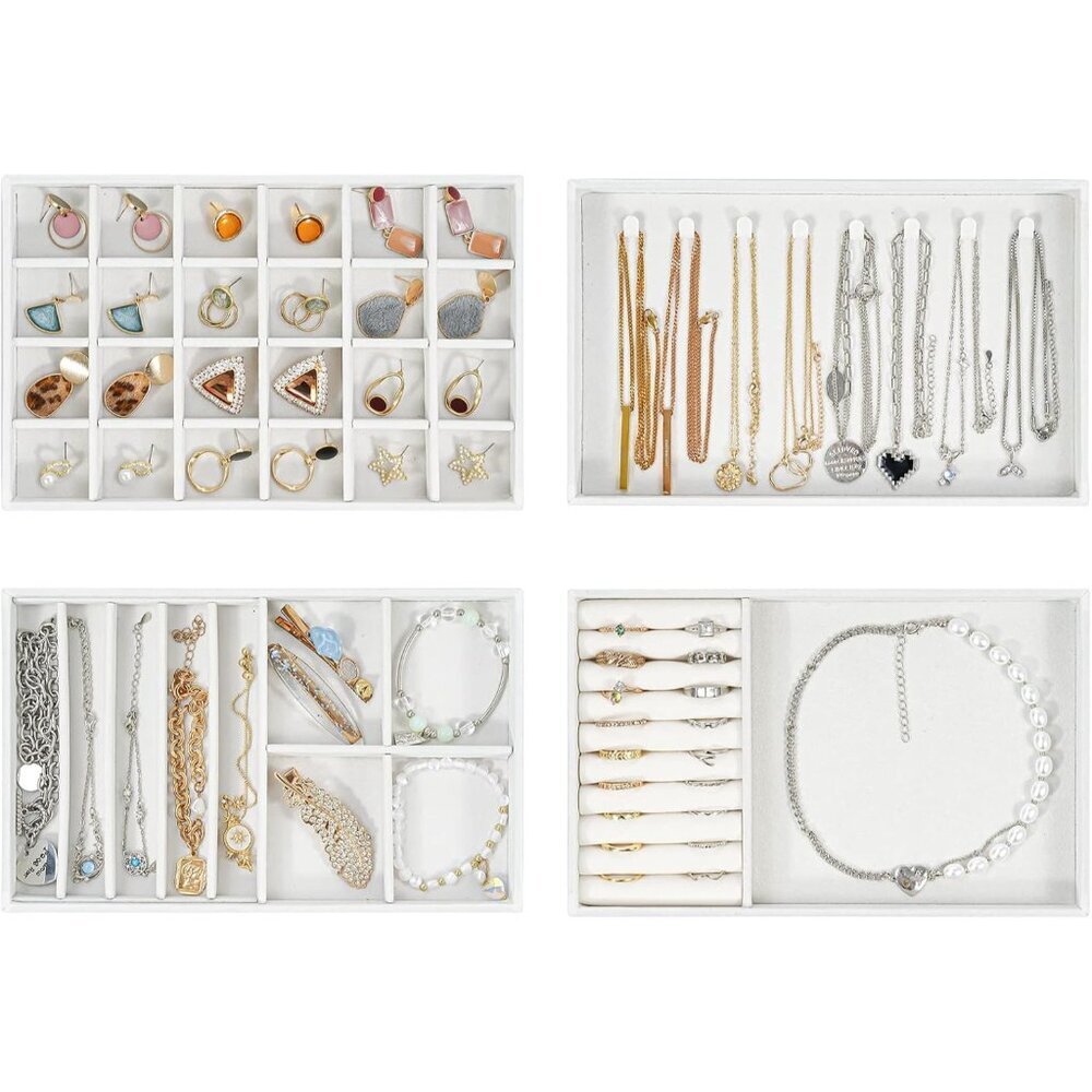 Stackable Jewelry Organizer Trays for Drawers, Jewelry Drawer Inserts Container
